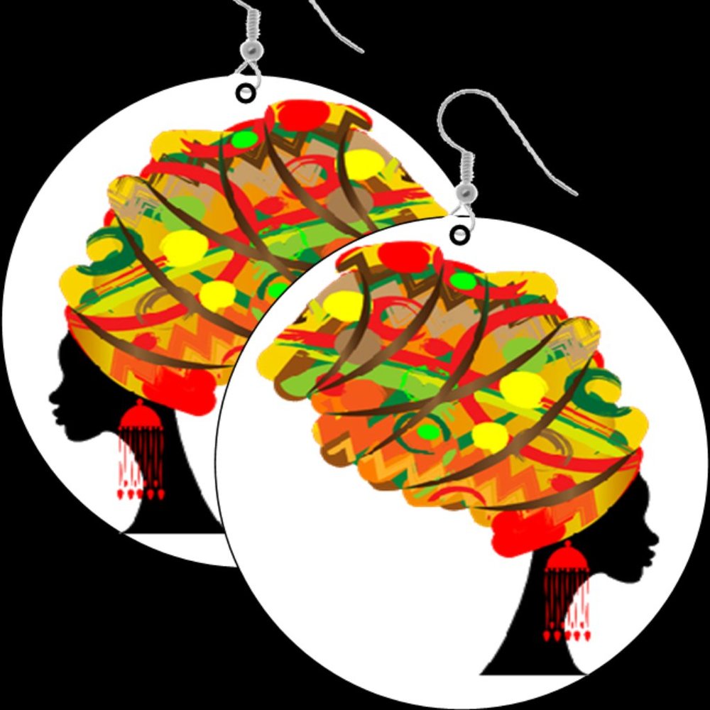 African Woman 3" Circle Earrings